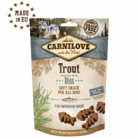 Полувлажни лакомства за куче Carnilove Semi-Moist Snack Trout enriched with Dill cъс 35% Пъстърва, обогатени с копър, БЕЗ ЗЪРНЕНИ КУЛТУРИ 